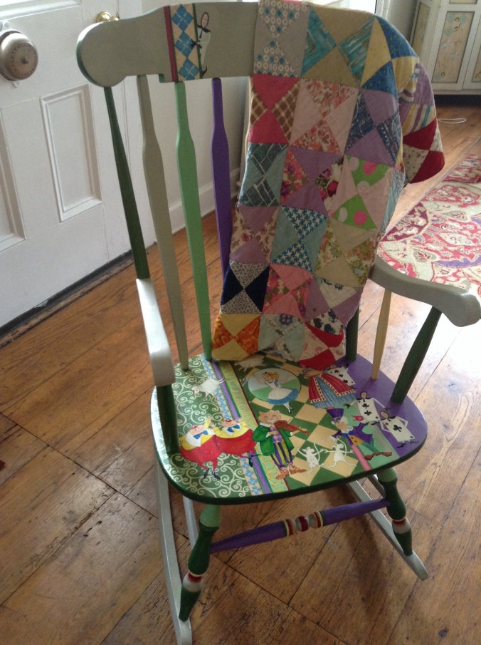 Painted rocker with my Granmother's quilt